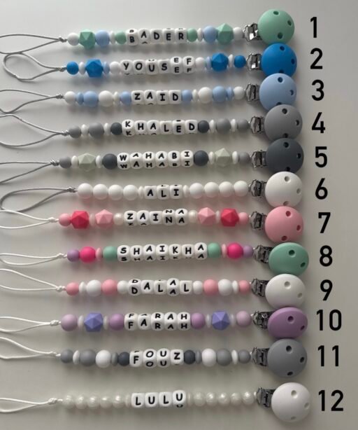 Alternative view of Pacifier clips with a name (customized)